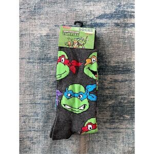 New! Teenage Mutant Ninja Turtles Crew Length Black and Gray Socks Unisex Large